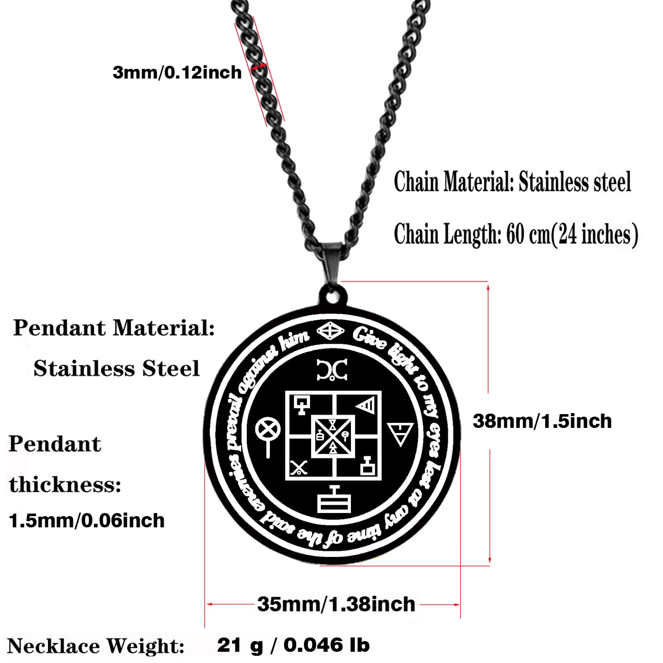 amulette-chance-gambling-acier-inoxydable-noir-dimensions Amulette de Chance Gambling en acier inoxydable noir, avec dimensions de 38 mm x 35 mm et chaîne de 60 cm.