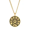 Amulette Étoile de la Terre Pentacle Wicca en acier inoxydable doré, symbole de protection et connexion spirituelle.