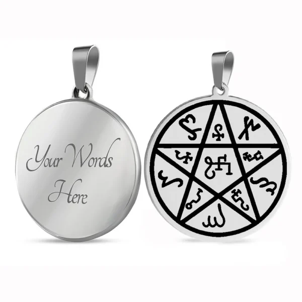 Amulette Étoile de la Terre Pentacle Wicca en acier inoxydable argenté personnalisable, symbole de protection spirituelle et connexion aux éléments naturels.