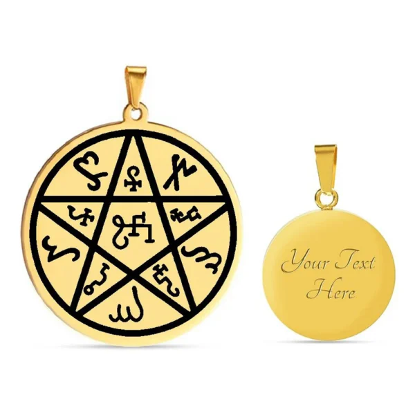 Amulette Étoile de la Terre Pentacle Wicca en acier inoxydable doré personnalisable, symbole de protection spirituelle et connexion aux éléments naturels.