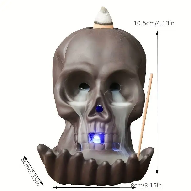 Dimensions du brûleur d'encens à reflux LED avec dragon et crâne en céramique, hauteur 16 cm, largeur 12 cm