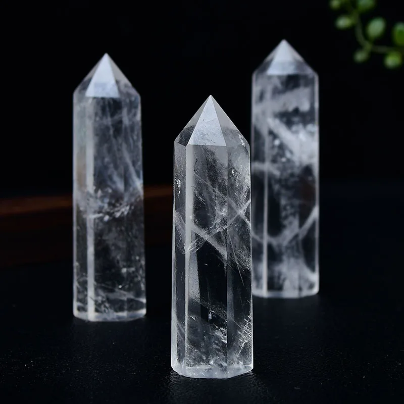 Obélisque en quartz clair naturel hexagonal pour guérison et méditation