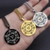 Collection de pendentifs Pentagonal d'Astérion en acier inoxydable avec Sceau de Salomon, finitions noire, dorée et argentée.