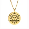 Pendentif Pentagonal d'Astérion en acier inoxydable doré avec Sceau de Salomon, symbole de protection et sagesse.
