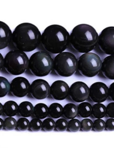 Perles rondes en obsidienne noire naturelle de différentes tailles pour créations de bijoux
