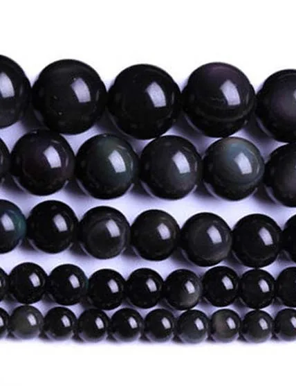 Perles rondes en obsidienne noire naturelle de différentes tailles pour créations de bijoux