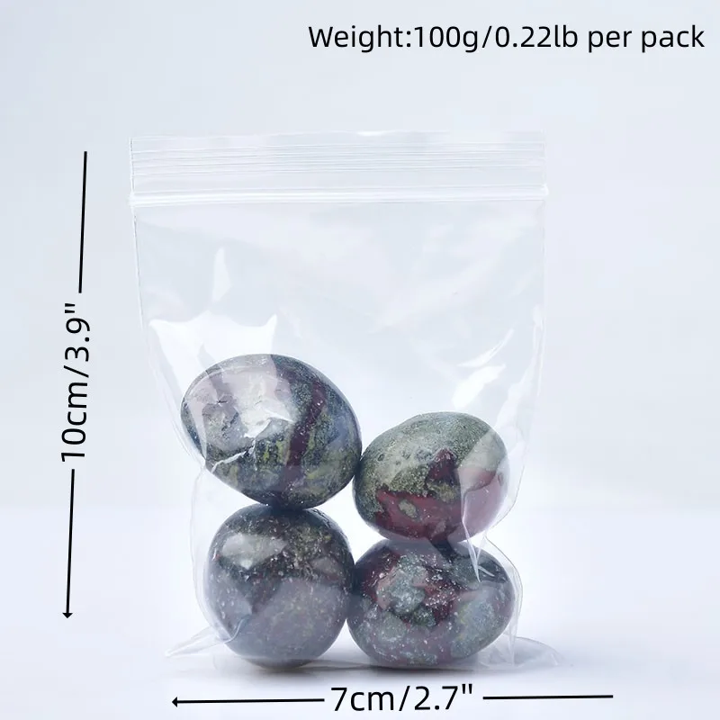 pierre-sang-de-dragon-naturelle-sachet-100g Sachet de pierres polies de Sang de Dragon Naturelles, 100g, rouge et vert, dimensions 10cm x 7cm