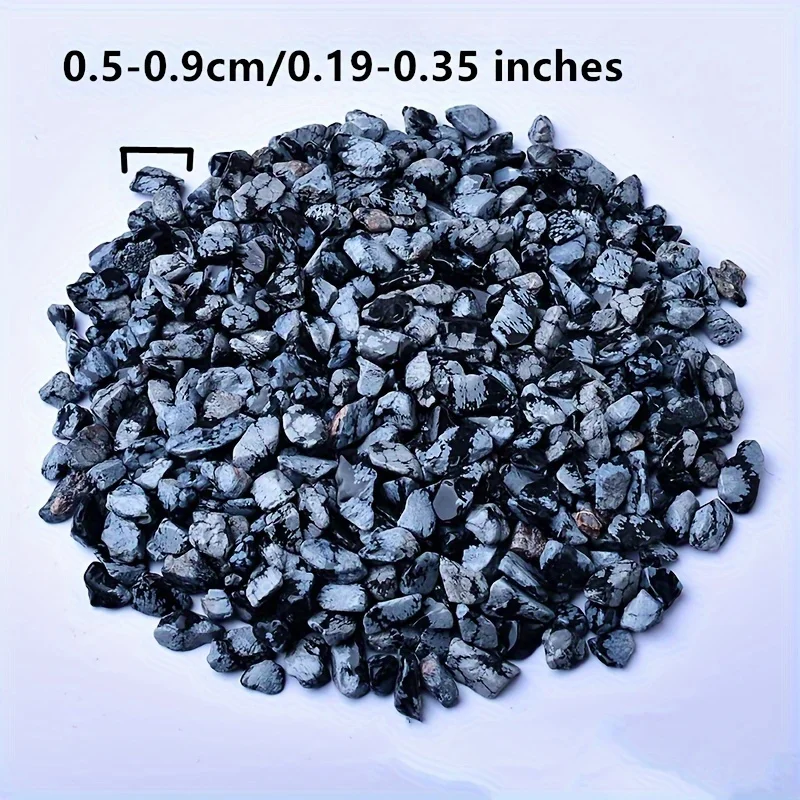 Pierres d'obsidienne flocons de neige naturelle 0,5-0,9 cm en noir et gris, avec dimensions affichées