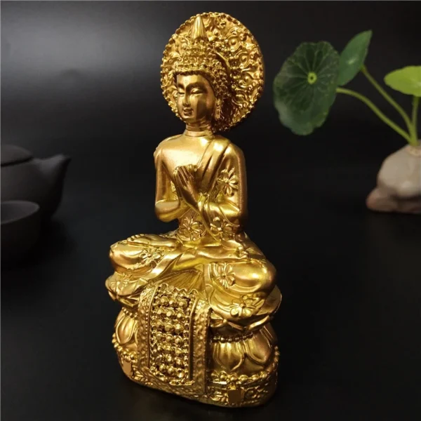 Statue de Bouddha doré en posture de prière, sculpture en résine pour décoration intérieure Feng Shui