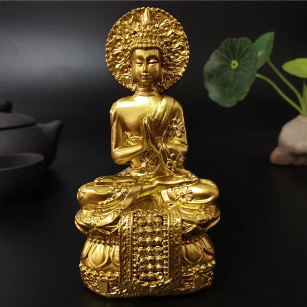Statue de Bouddha doré thaïlandais en position de prière, décoration en résine pour méditation et Feng Shui