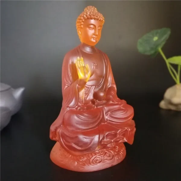 Statue de Bouddha en résine translucide colorée en posture méditative, décoration Feng Shui apaisante
