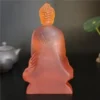 Vue arrière de la statue de Bouddha en résine translucide colorée, idéale pour la décoration zen et Feng Shui