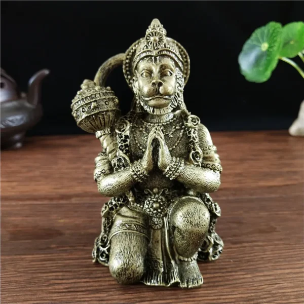 Statue en résine couleur bronze de Hanuman, dieu hindou protecteur, pour décoration spirituelle et porte-bonheur.