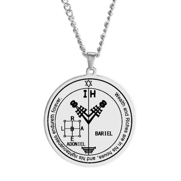 Talisman ADONIEL BARIEL, quatrième pentacle de Jupiter en acier inoxydable avec chaîne en argent.