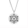 Pendentif Pentagonal d'Astérion en acier inoxydable argenté avec Sceau de Salomon, chaîne en maille argentée pour protection spirituelle.