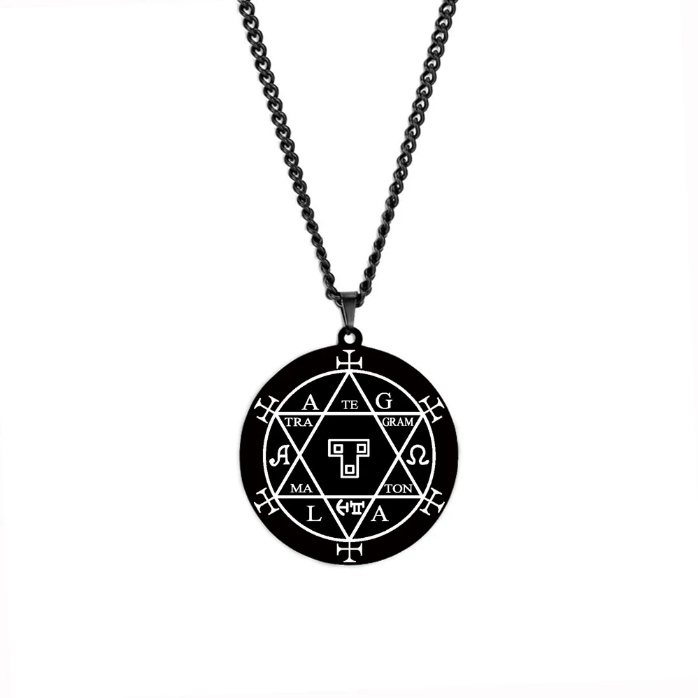talisman-pentagonal-asterion-sceau-salomon-acier-inoxydable-noir Pendentif Pentagonal d'Astérion en acier inoxydable noir avec Sceau de Salomon pour protection spirituelle.